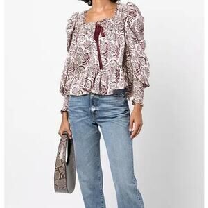 NWOT Cinq a Sept Burgundy Paisley-print Blouse Medium $310
